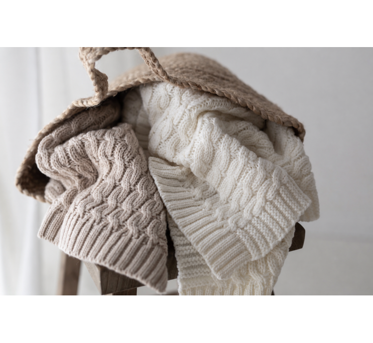Warm blanket of 100% merino wool cream - premium collection - MY MEMI