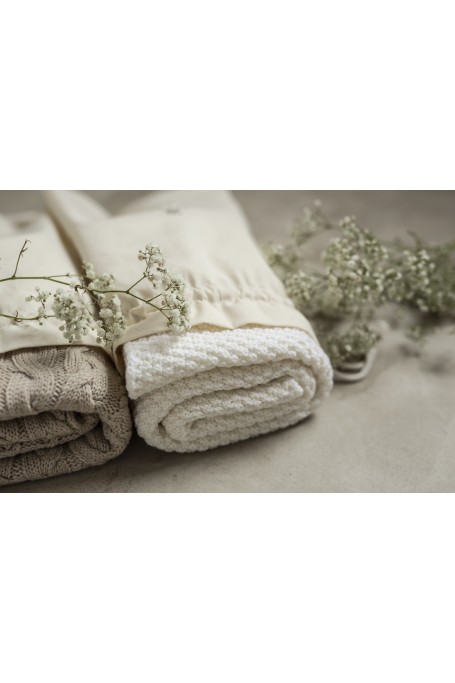 Kocyk ze 100% wełny merino cream w prążek - premium collection 2