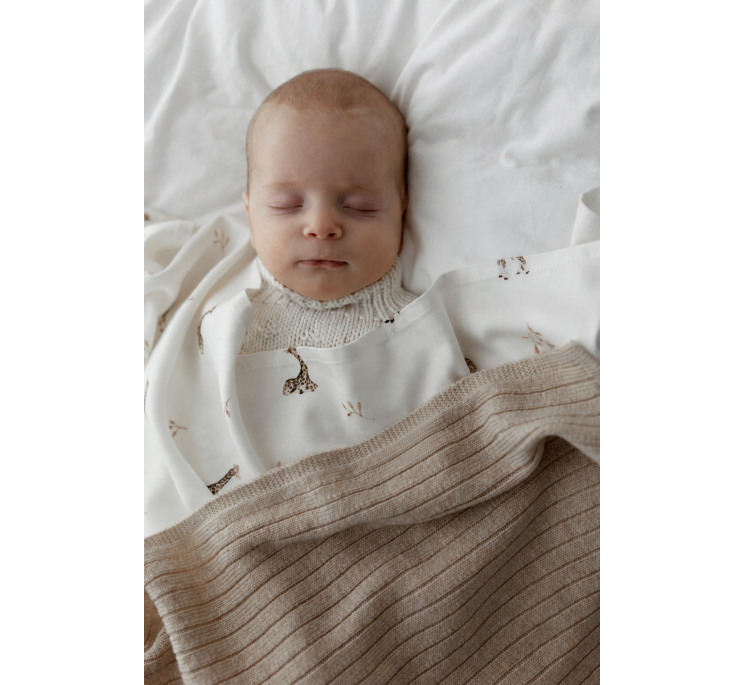 Babydecke aus 100 % Merinowolle Warm Beige in Streifen – Premium-Kollektion - MY MEMI