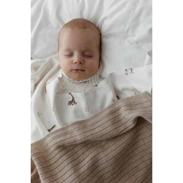 Babydecke aus 100 % Merinowolle Warm Beige in Streifen – Premium-Kollektion - MY MEMI