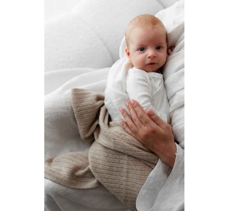 100% Natural Merino Wool Blanket Warm Beige in Stripes - Premium Collection - MY MEMI