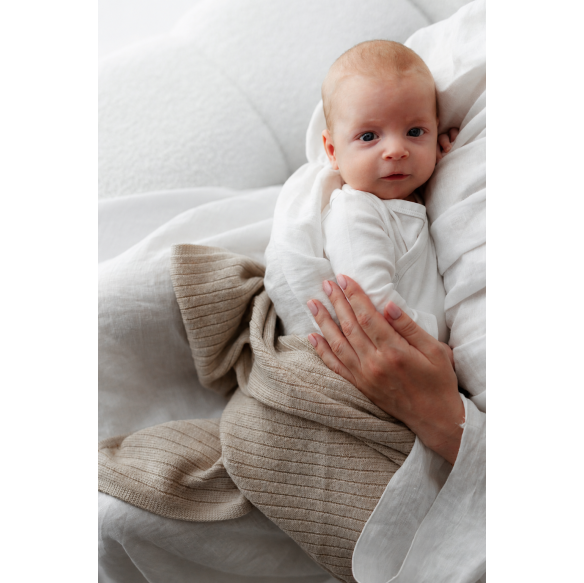 100% Natural Merino Wool Blanket Warm Beige in Stripes - Premium Collection - MY MEMI