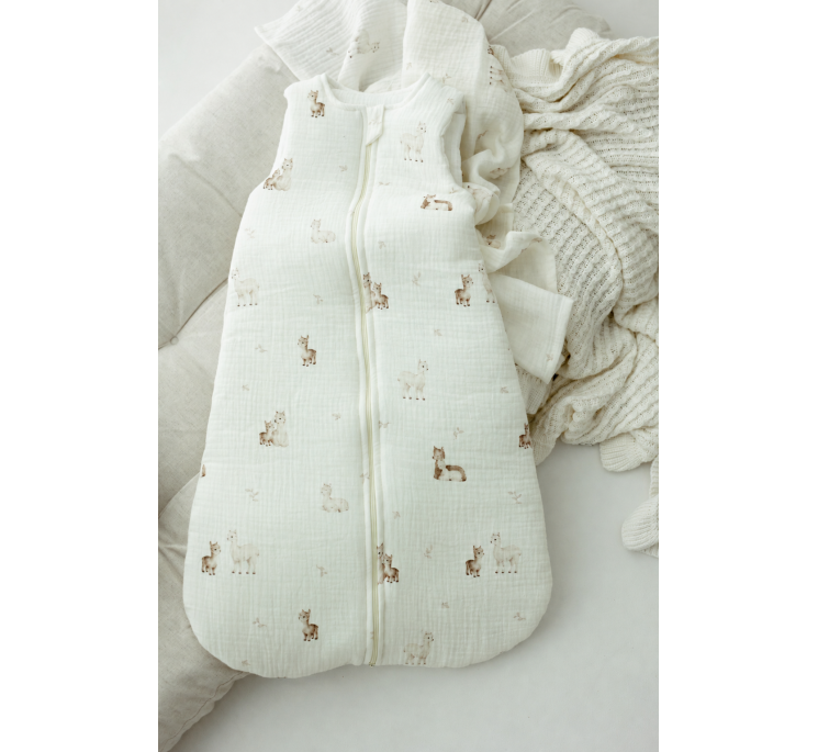 Bio Baumwolle Musselin Babyschlafsack 0 - 5 Monate 2.5 TOG - alpacas - MY MEMI