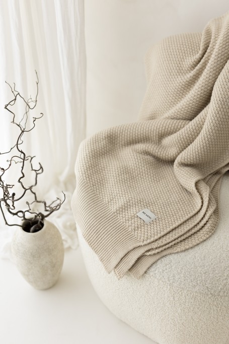 Koc ze 100% wełny merino warm beige Classic - premium collection