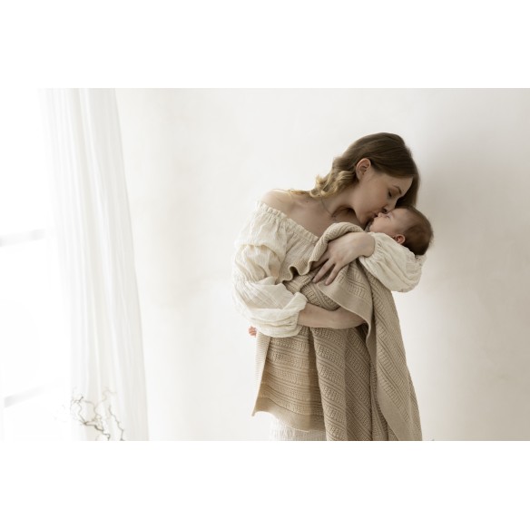 Koc ze 100% wełny merino warm beige Fjord - premium collection