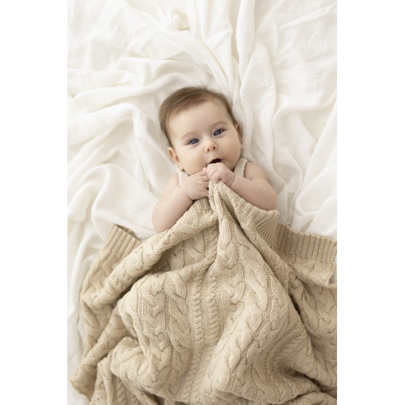 Braided Merino Wool Blanket Beige | Braided Blankets | Wollen Accessories
