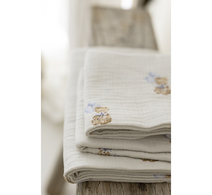 Otulacz muślinowy z bawełny organicznej 100x100 - teddy