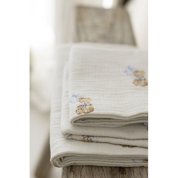 Otulacz muślinowy z bawełny organicznej 100x100 - teddy
