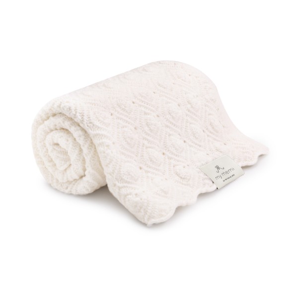 Kocyk ze 100% wełny merino cream Pearl - premium collection