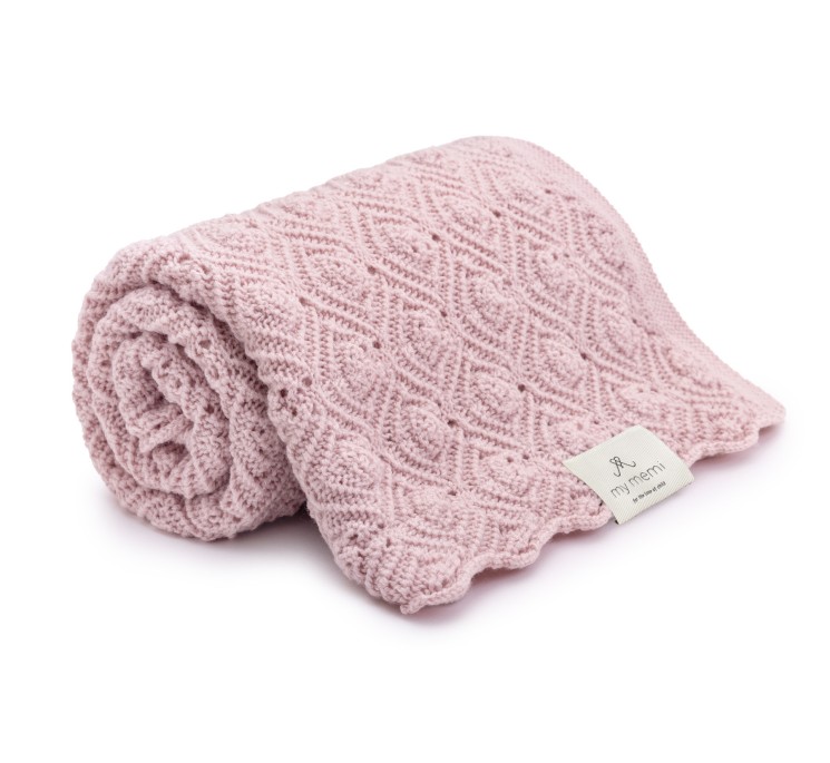 Kocyk ze 100% wełny merino powder pink Pearl - premium collection