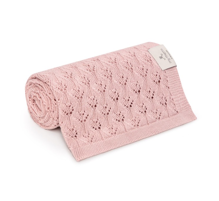 Ażurowy kocyk bambusowy 80x100 powder pink