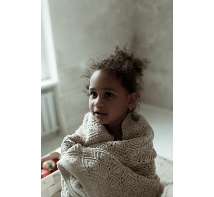 Kocyk ze 100% wełny merino warm beige Pearl - premium collection