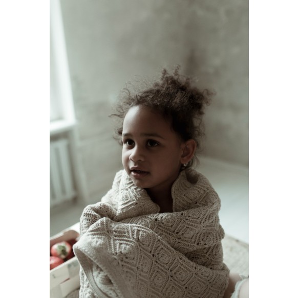 Kocyk ze 100% wełny merino warm beige Pearl - premium collection