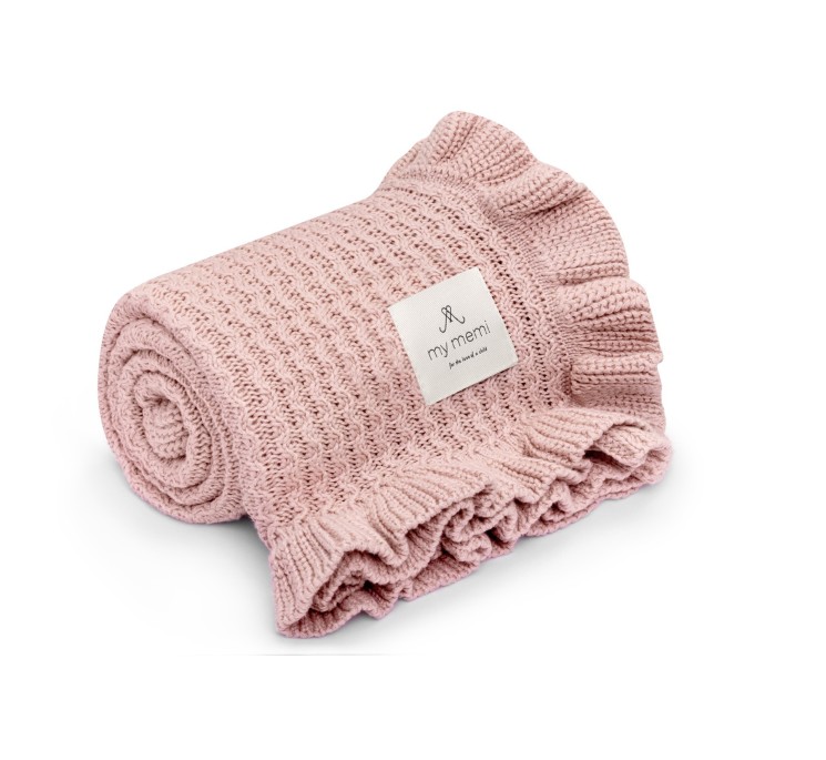 Kocyk bambusowy z falbanką 85x105 powder pink