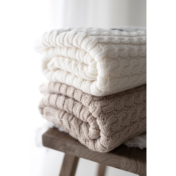 Ciepły kocyk ze 100% wełny merino warm beige - premium collection