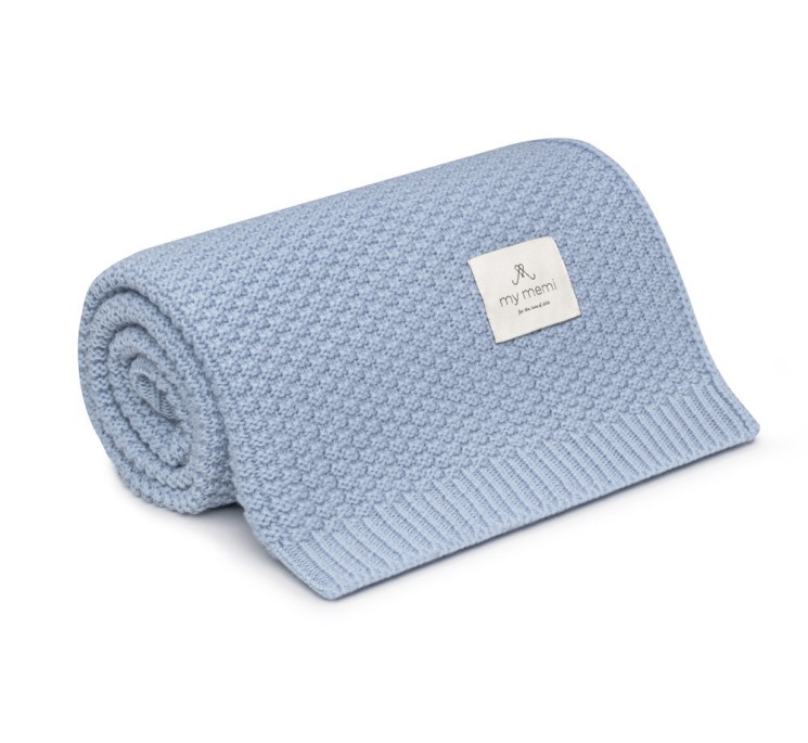 Kocyk ze 100% wełny merino baby blue - premium collection