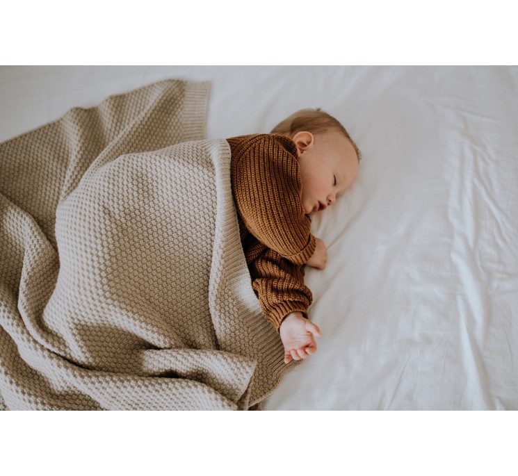 Kocyk ze 100% wełny merino warm beige - premium collection