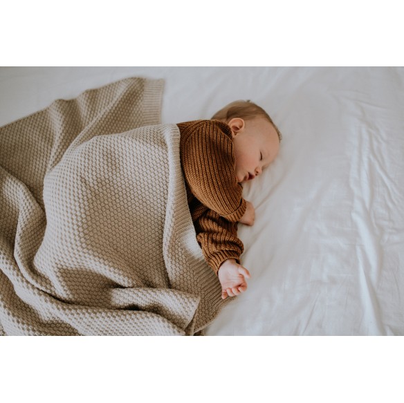 Kocyk ze 100% wełny merino warm beige - premium collection