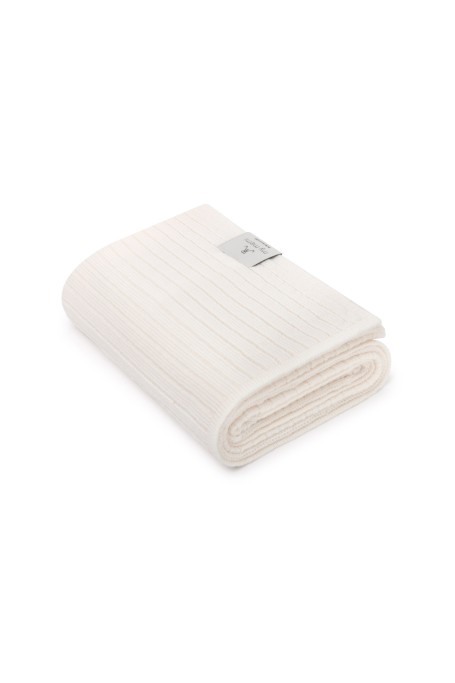 Kocyk ze 100% wełny merino cream w prążek - premium collection