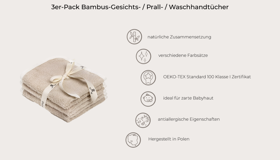 3er-Pack Bambus-Gesichts- / Prall- / Waschhandtücher Powder Pink MY MEMI