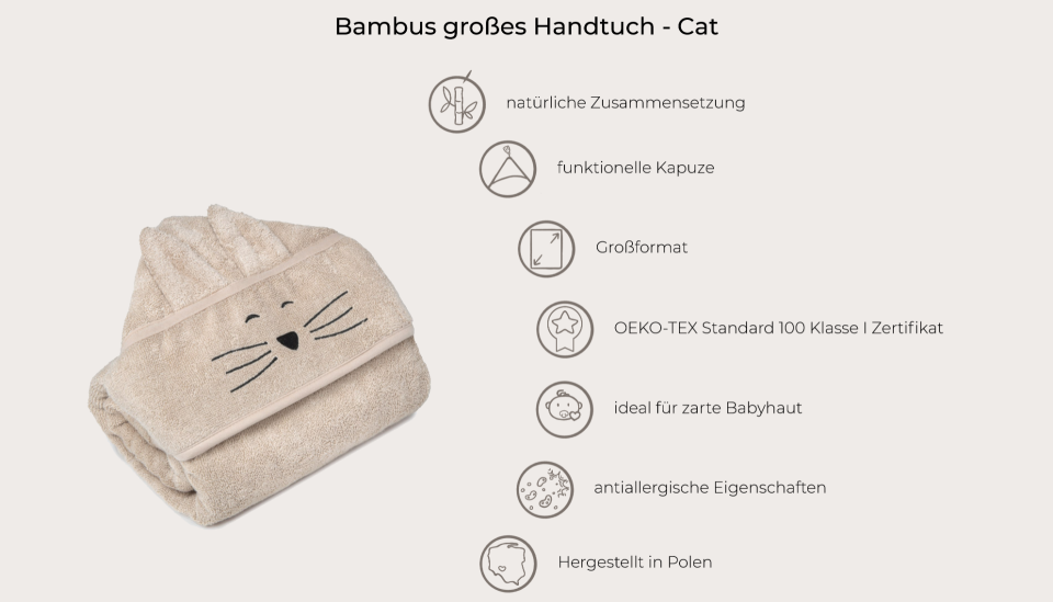 Bambus großes Handtuch Cream - Cat MY MEMI