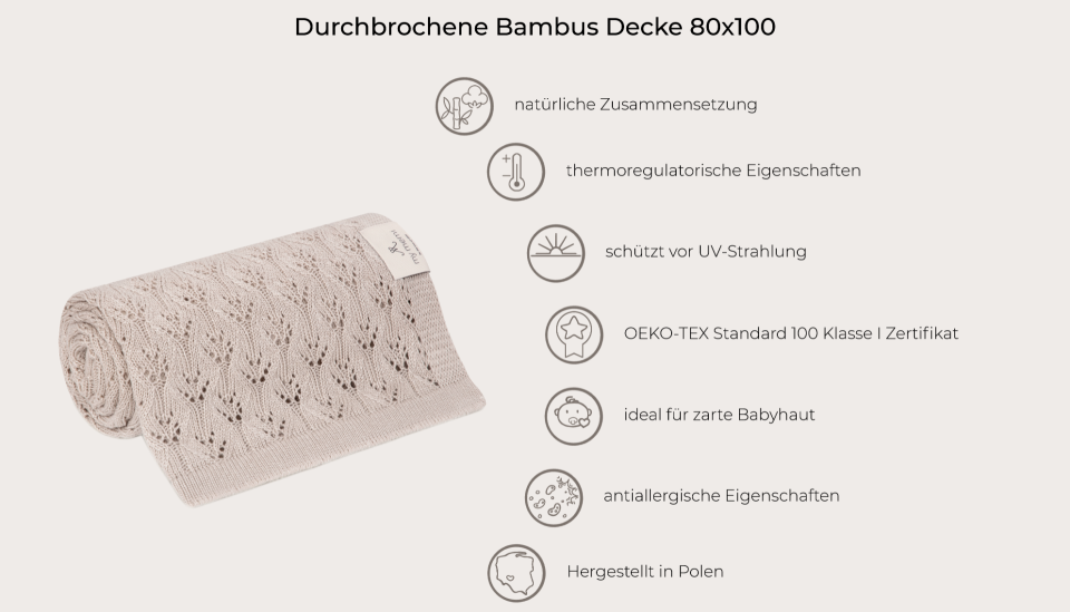 Durchbrochene Bambus Decke 80x100 Powder Pink MY MEMI