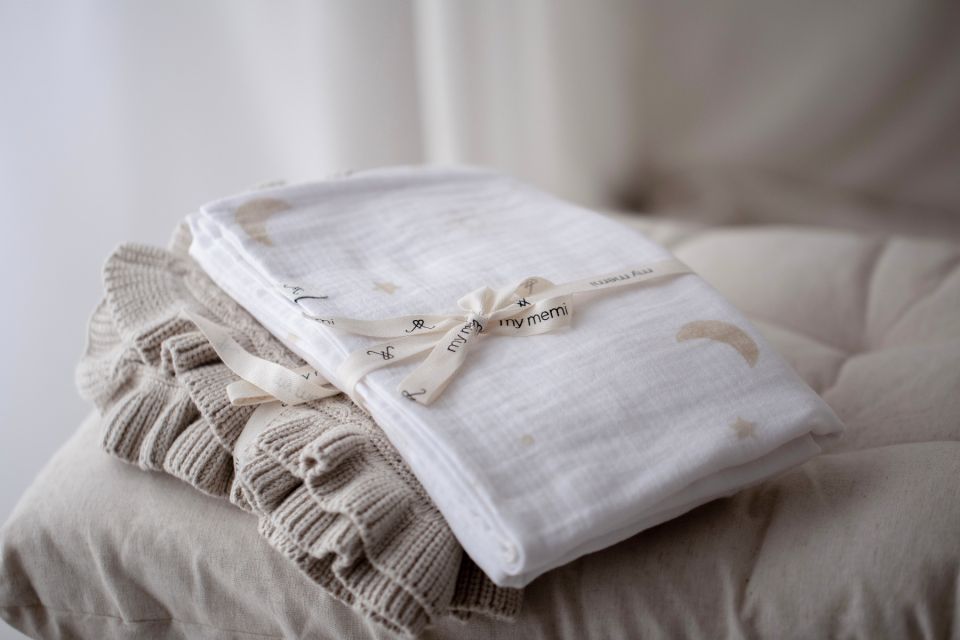 Bambus Decke mit Rüsche 85x105 Light Beige (Hellbeige) MY MEMI