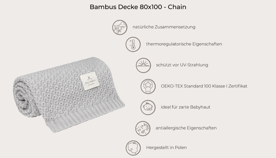 Bambus Decke Light Grey 80x100 - Chain MY MEMI