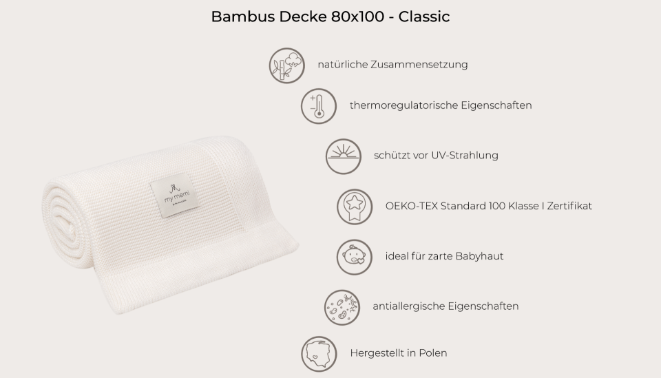 Bambus Decke Powder Pink 80x100 - Classic MY MEMI