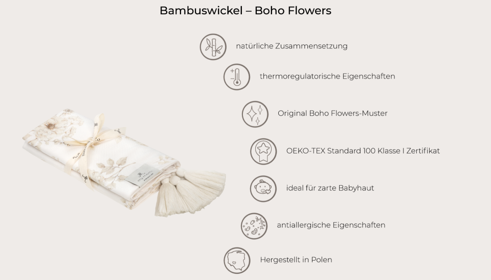 Bambuswickel 100x120 – Boho Flowers MY MEMI