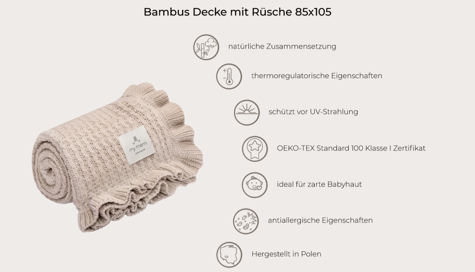 Bambus Decke mit Rüsche 85x105 Light Beige MY MEMI