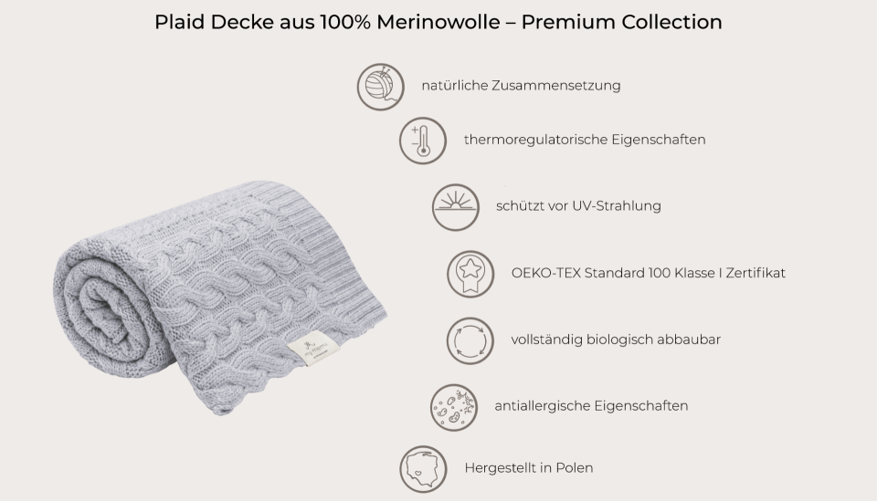 Plaid Decke aus 100% Merinowolle Cream – Premium Collection MY MEMI