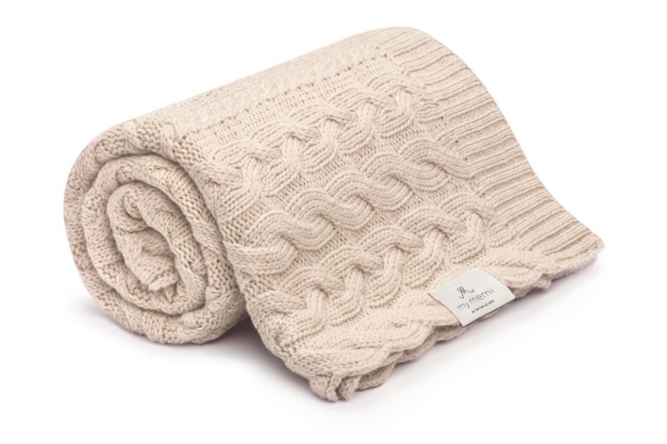 Plaid Decke aus 100% Merinowolle Warm Beige (Warmes Beige) – Premium Collection MY MEMI