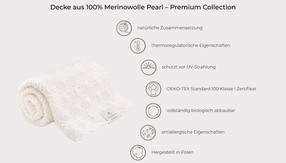 Decke aus 100% Merinowolle Powder Pink Pearl – Premium Collection MY MEMI