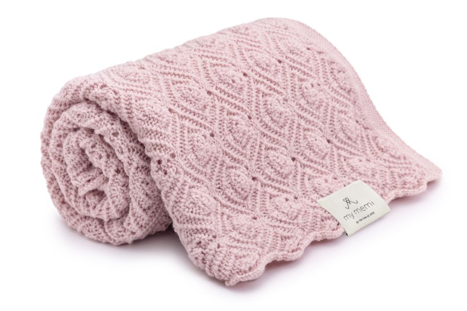 Decke aus 100% Merinowolle Powder Pink (Puderrosa) Pearl – Premium Collection MY MEMI