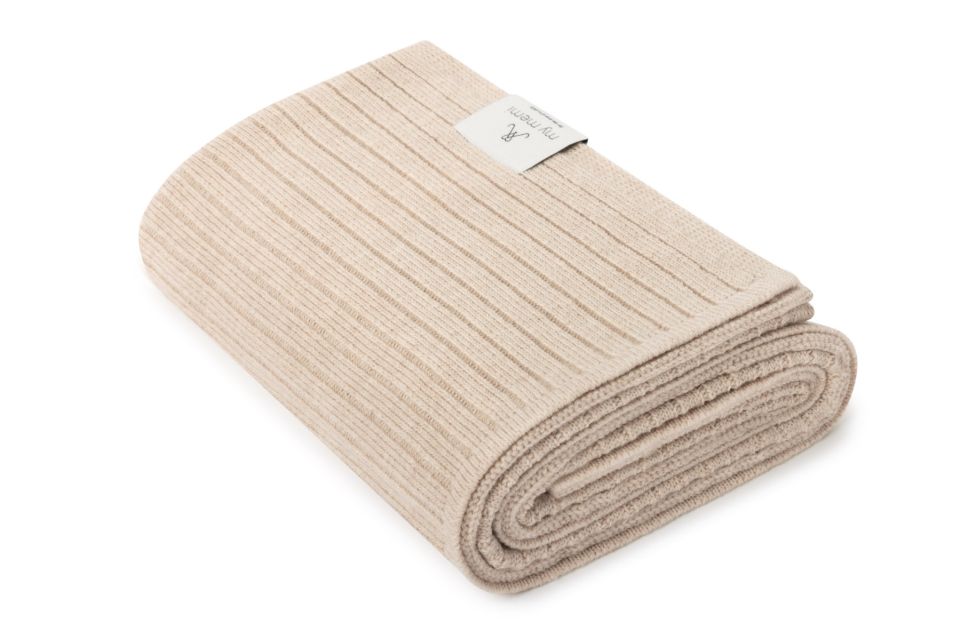 Decke aus 100 % Merinowolle Warm Beige in Streifen – Premium-Kollektion - MY MEMI