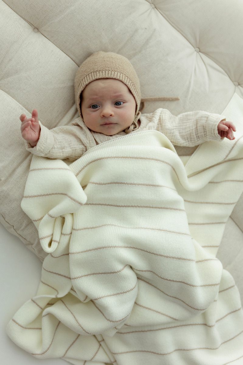 Babydecke aus 100% Merinowolle Cream Lines - Premium Collection