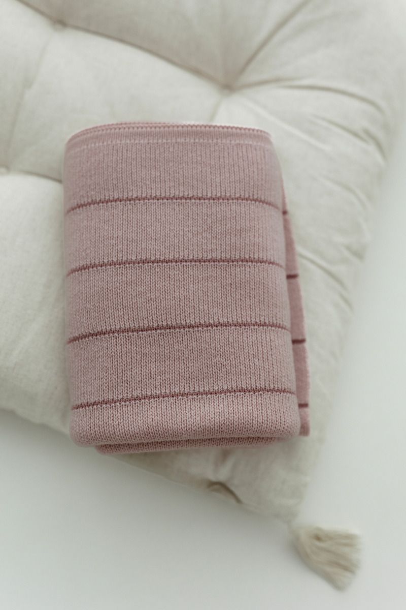 Babydecke aus 100% Merinowolle Powder Pink Lines - Premium Collection