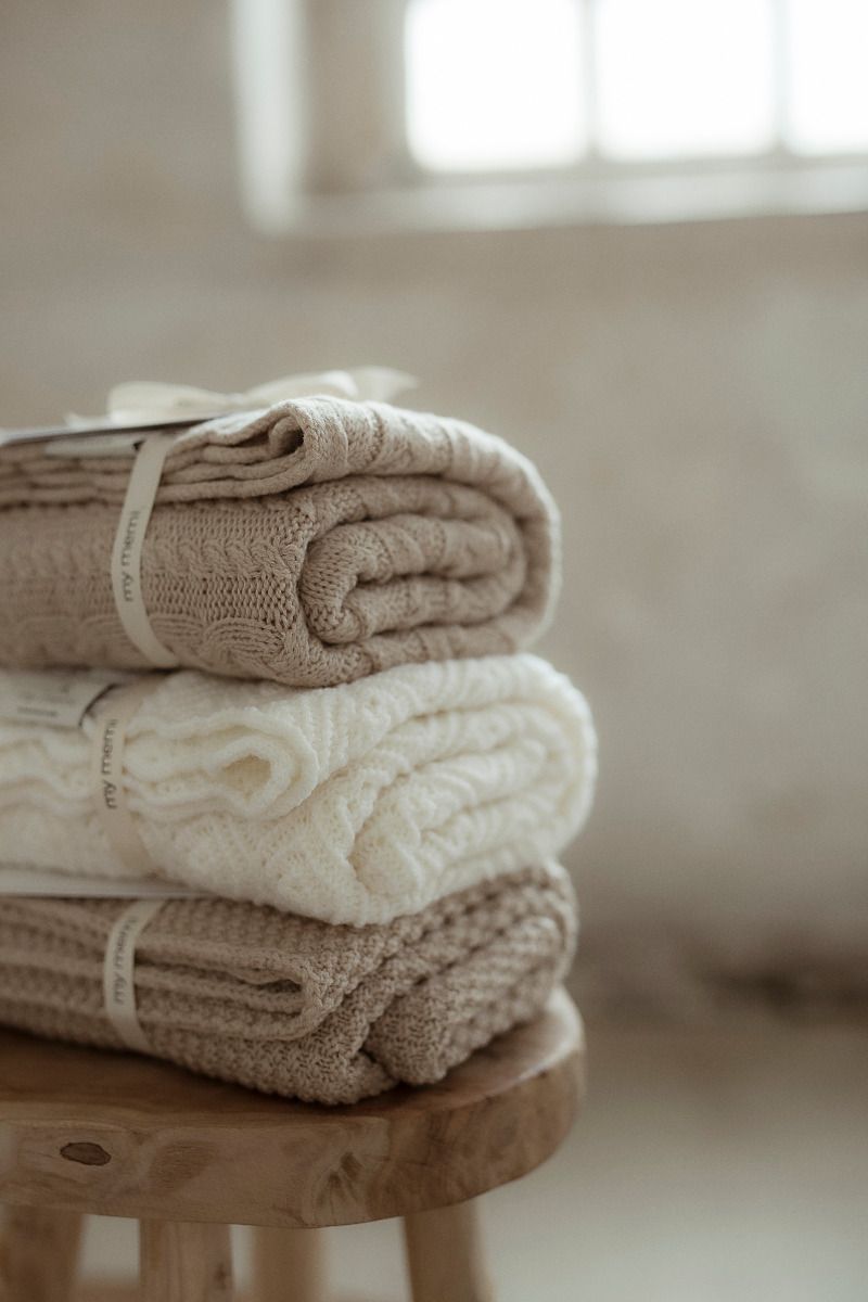 Decke aus 100% Merinowolle Cream (Creme) Pearl – Premium Collection MY MEMI