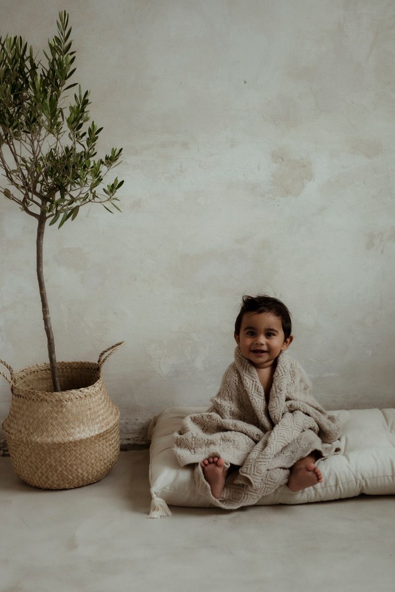 Decke aus 100% Merinowolle Cream (Creme) Pearl – Premium Collection MY MEMI