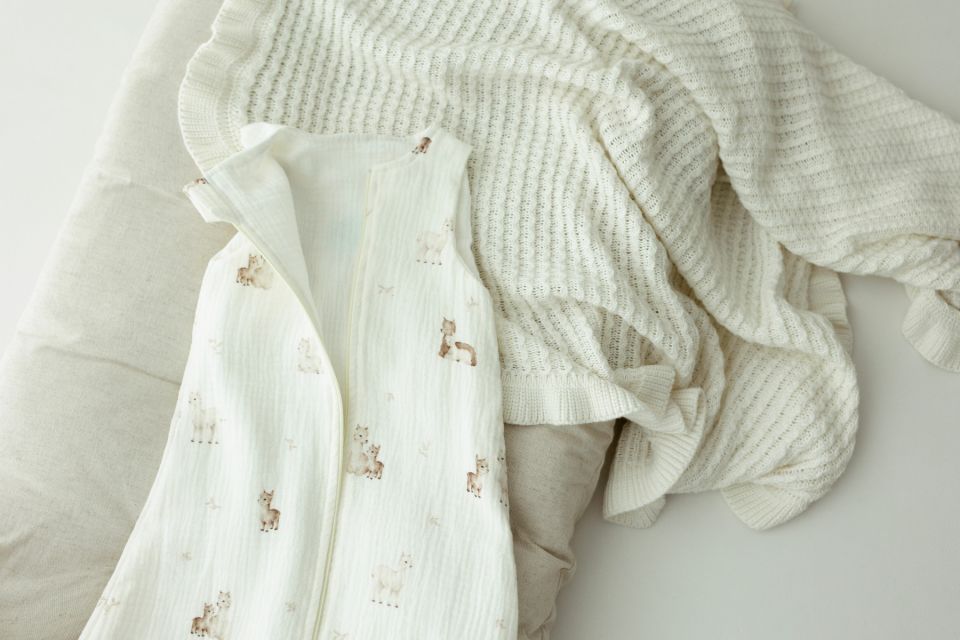 Bio Baumwolle Musselin Babyschlafsack 0 - 5 Monate 1.0 TOG - alpacas