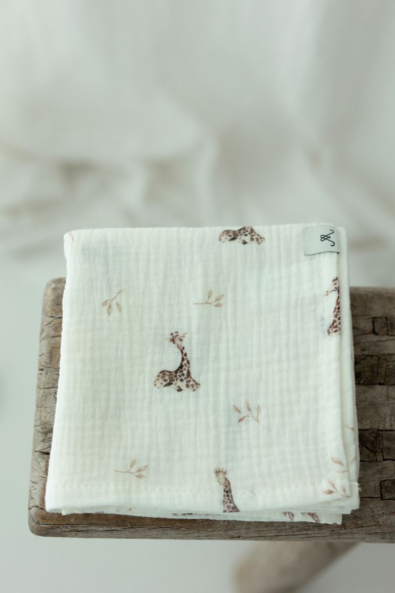 Bio Baumwolle Musselin Wickel 100x100 - giraffes