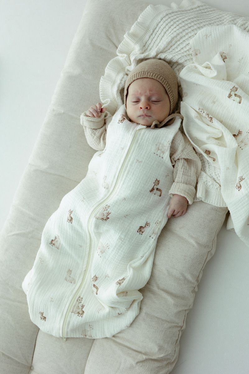 Bio Baumwolle Musselin Babyschlafsack 0 - 5 Monate 1.0 TOG - alpacas