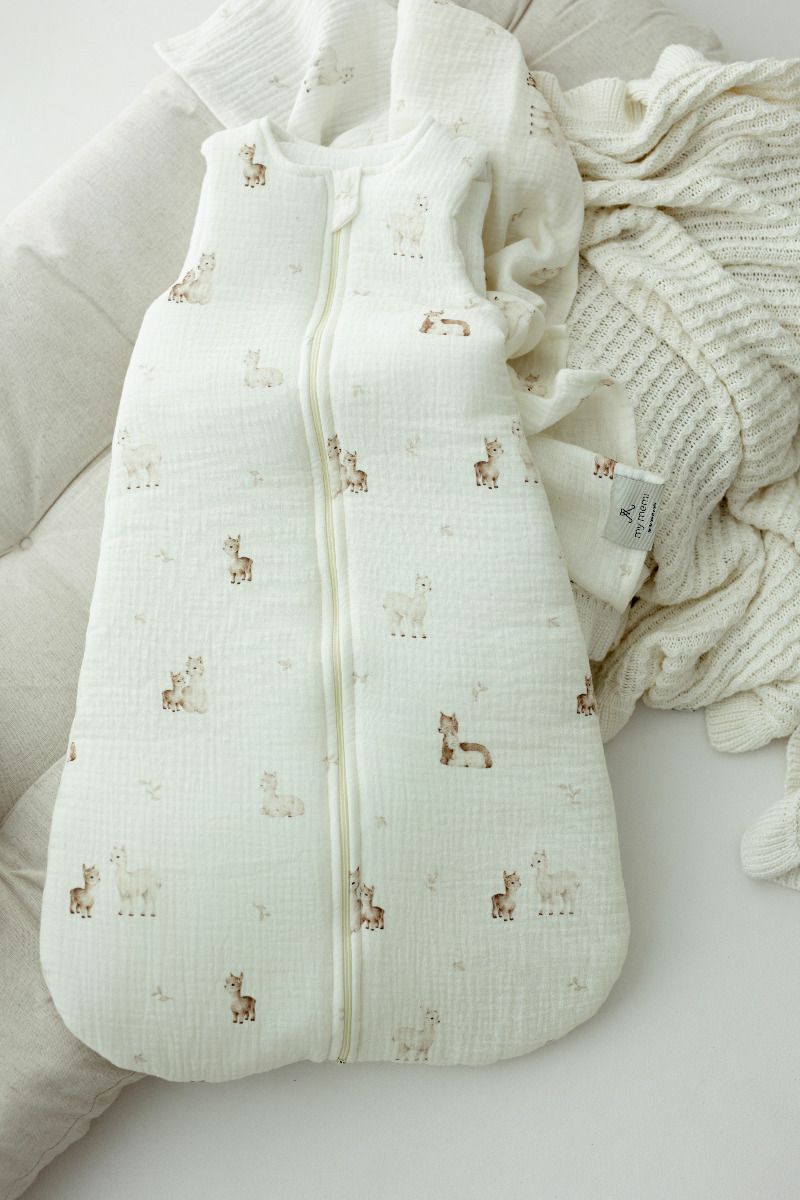 Bio Baumwolle Musselin Babyschlafsack 0 - 5 Monate 2.5 TOG - alpacas