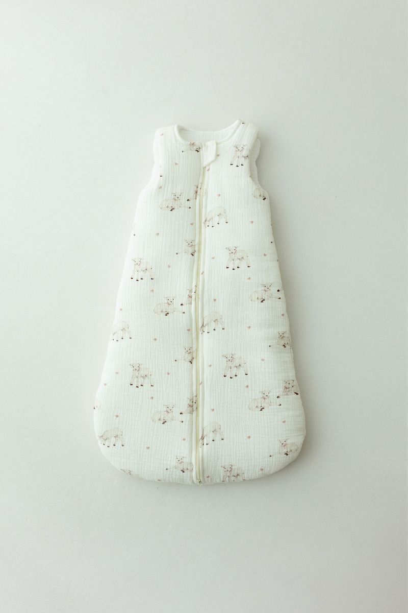 Bio Baumwolle Musselin Babyschlafsack 0 - 5 Monate 2.5 TOG - little sheeps