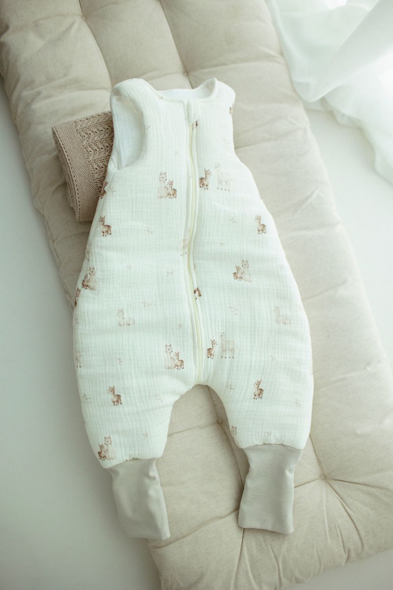 Bio Baumwolle Musselin Babyschlafsack mit Beinen 1 - 3 Jahre 2.5 TOG - alpacas