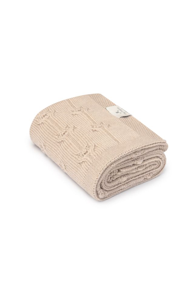 Babydecke aus 100% Merinowolle Warm Beige Floral – Premium Collection
