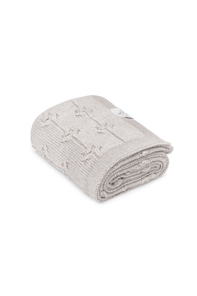 Babydecke aus 100% Merinowolle Light Grey Floral – Premium Collection