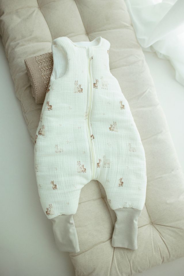 Bio Baumwolle Musselin Babyschlafsack mit Beinen 1 - 3 Jahre 2.5 TOG - alpacas